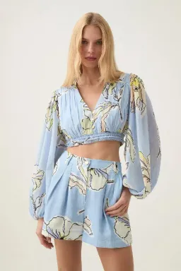 Aje Romantica Voile Crop Top – Blue Hibiscus – Size 12 for rent on The Volte - image 3