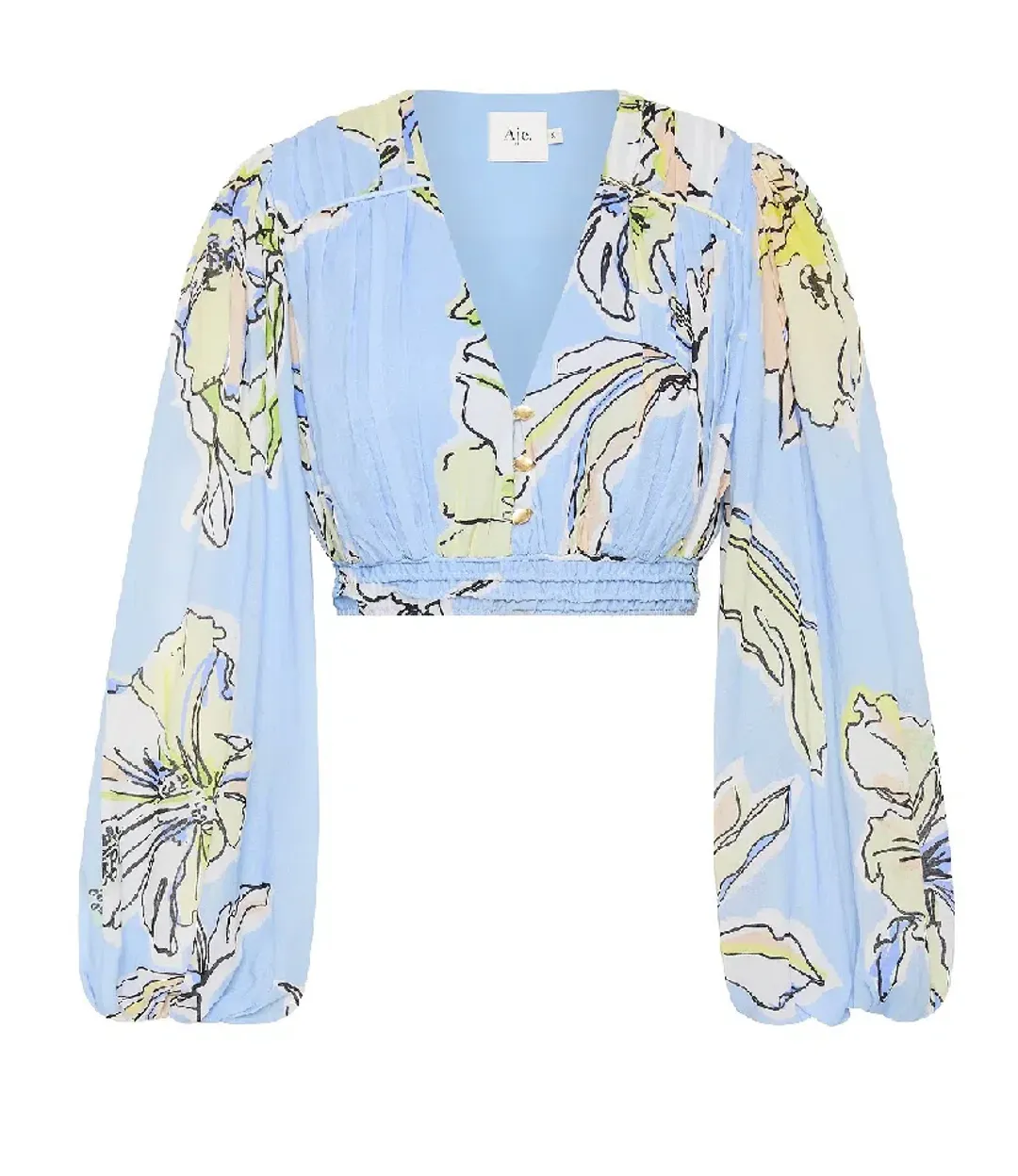 Aje Romantica Voile Crop Top – Blue Hibiscus – Size 12 for rent on The Volte - main image