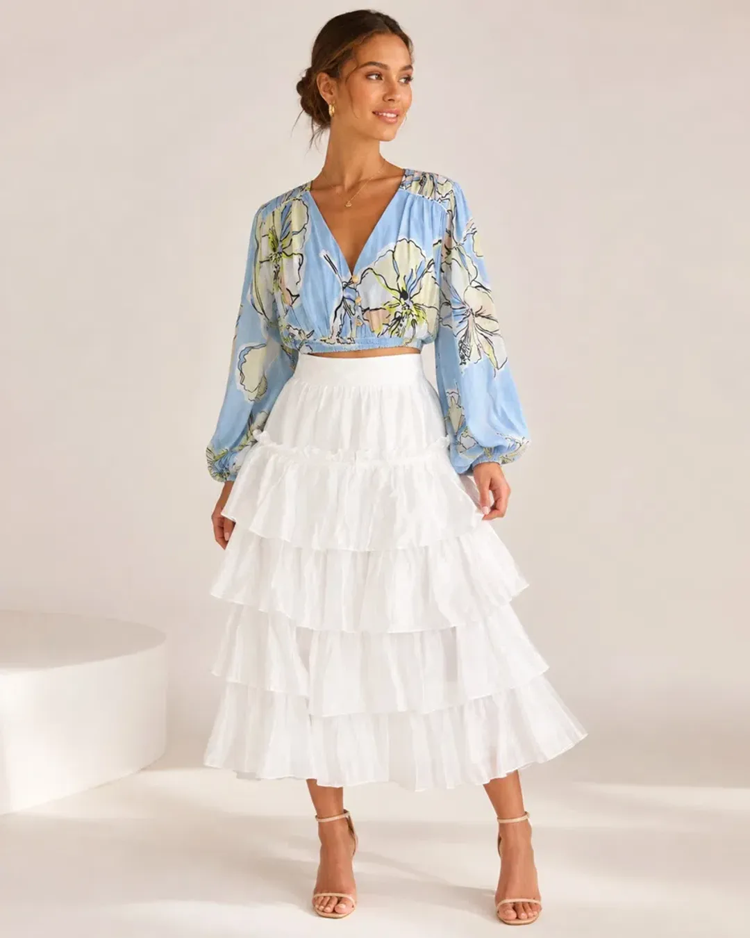 Aje Romantica Crop Top & Medina Tiered Midi Skirt Outfit – Size 12 for rent on The Volte - main image