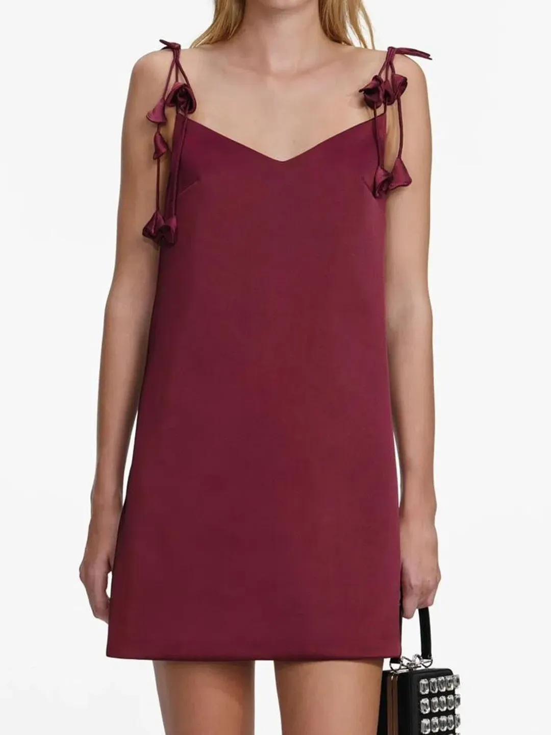 Self Portrait Burgundy Satin Mini Dress - Size XS / 6 for rent on The Volte - main image