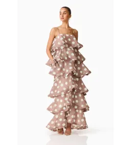 Elliatt Sola Tiered Maxi Dress in Brown Polkadot Size S/AU 8 for rent on The Volte - image 4