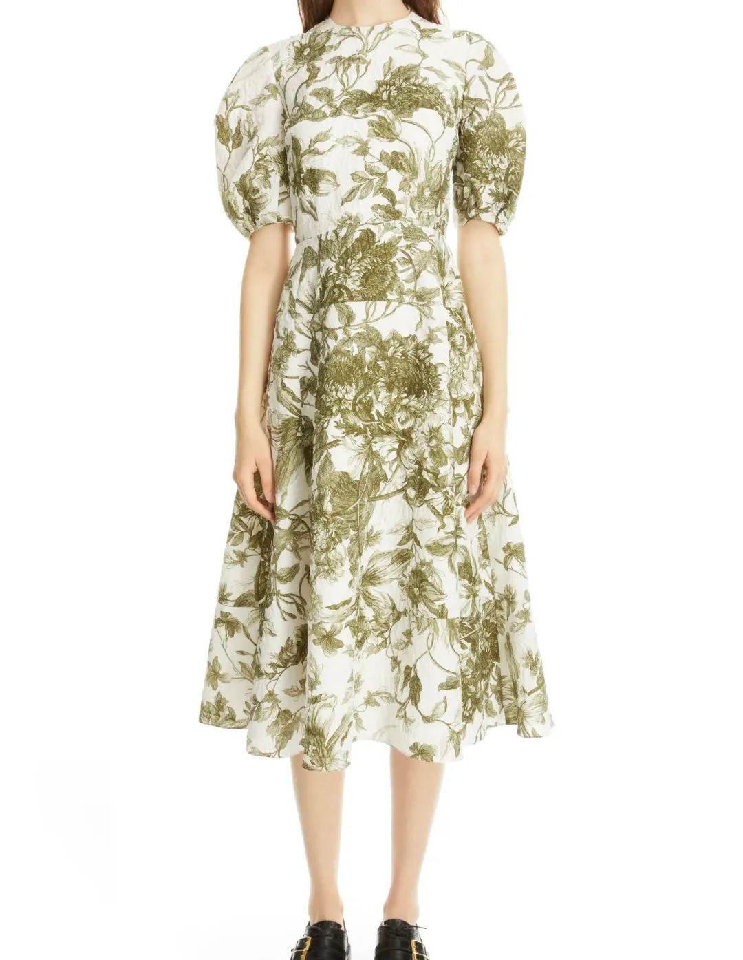Erdem Kira Floral Print Puff Sleeve Midi Dress Size 14 for rent on The Volte - main image