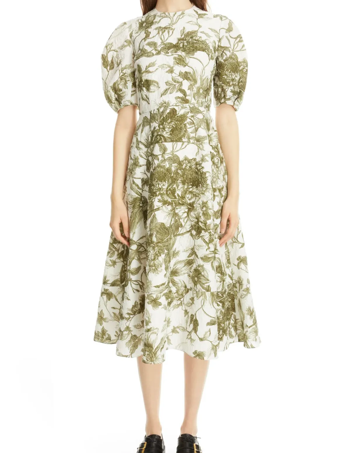Erdem Kira Floral Print Puff Sleeve Midi Dress Size 14 for rent on The Volte - main image