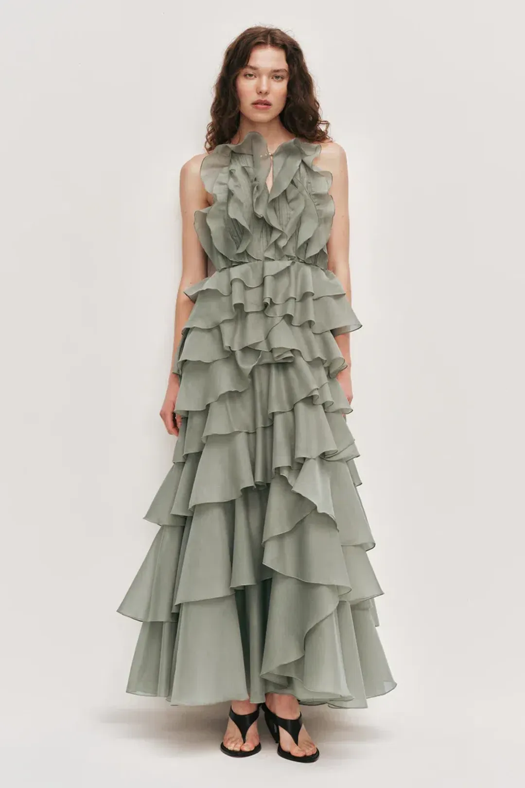 🌴 Aje Cleo Gown in Fern  Green - Size 8 - Ruffle Tiered Maxi Dress 🌴 for rent on The Volte - main image