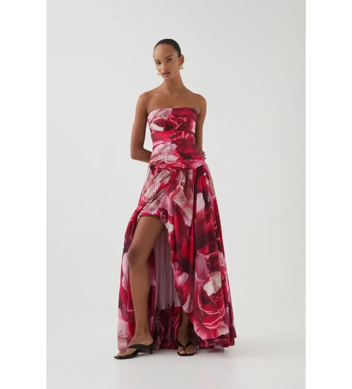 Aje Flora Gown Prismatic Floral Red Size 8  for rent on The Volte - main image