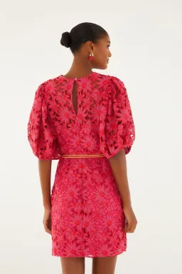 Farm Rio Pink Flowered Lace Puff Sleeve Lined Mini Dress S / AU 8 for rent on The Volte - image 5