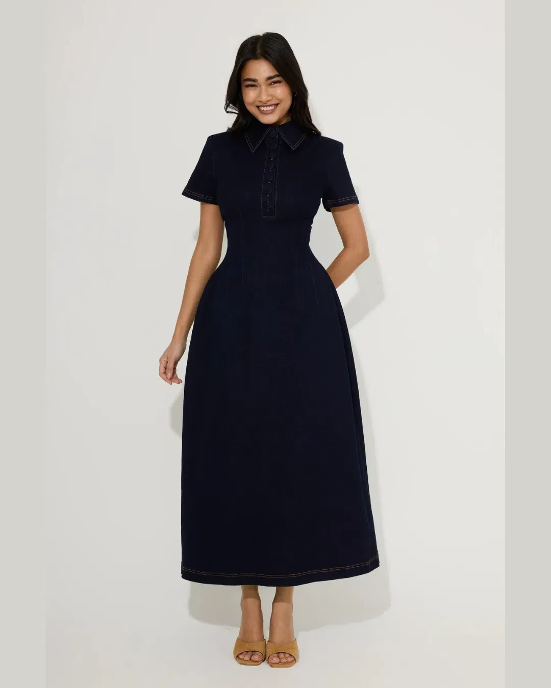 Odd Muse Denim Collared Midi Dress; Indigo; S / AU 8 for rent on The Volte - main image
