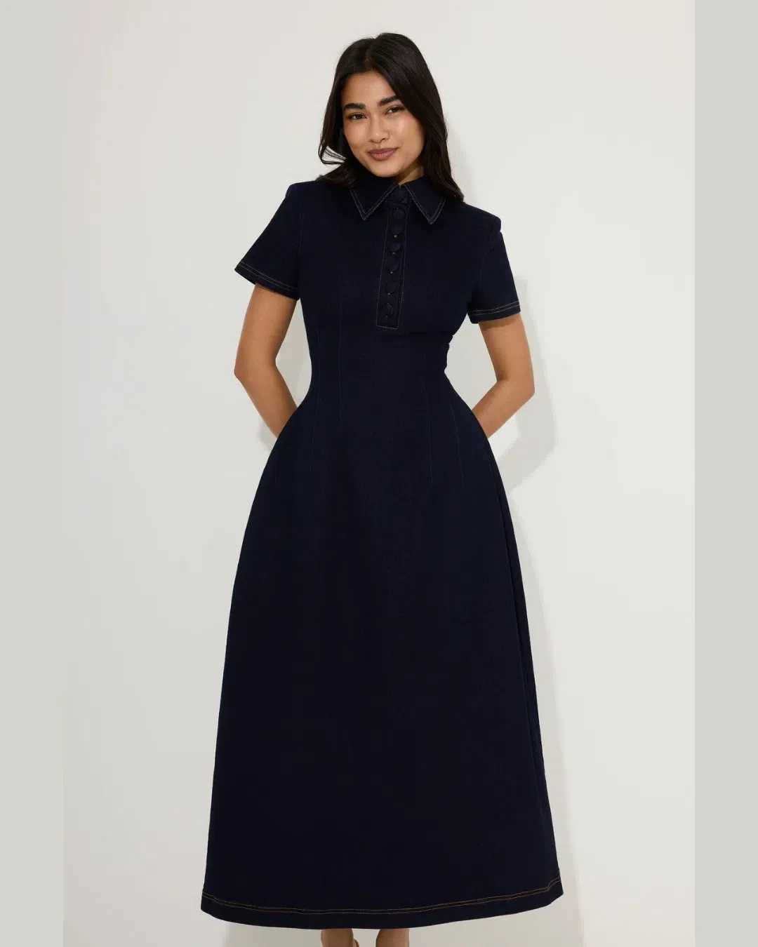 Odd Muse Denim Collared Midi Dress; Indigo; S / AU 8 for rent on The Volte - main image
