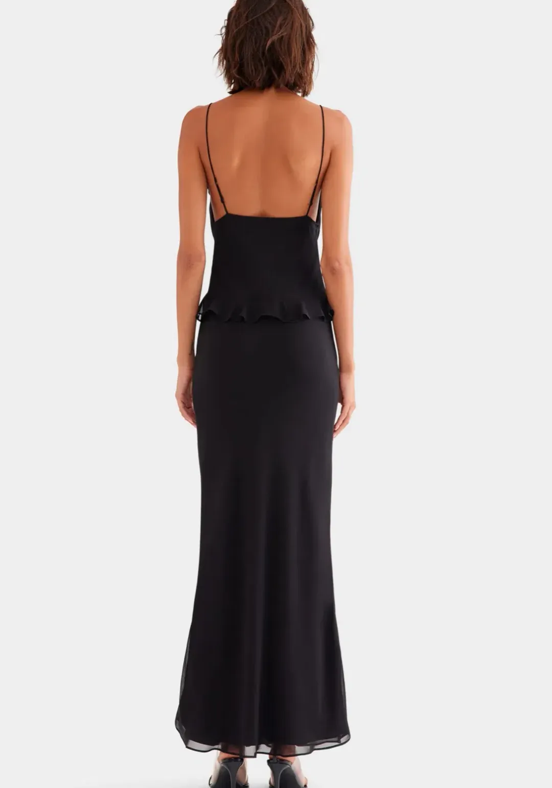 Venroy Silk Bralette Ruffle Maxi Dress In Black AU 6 / XS for rent on The Volte - main image