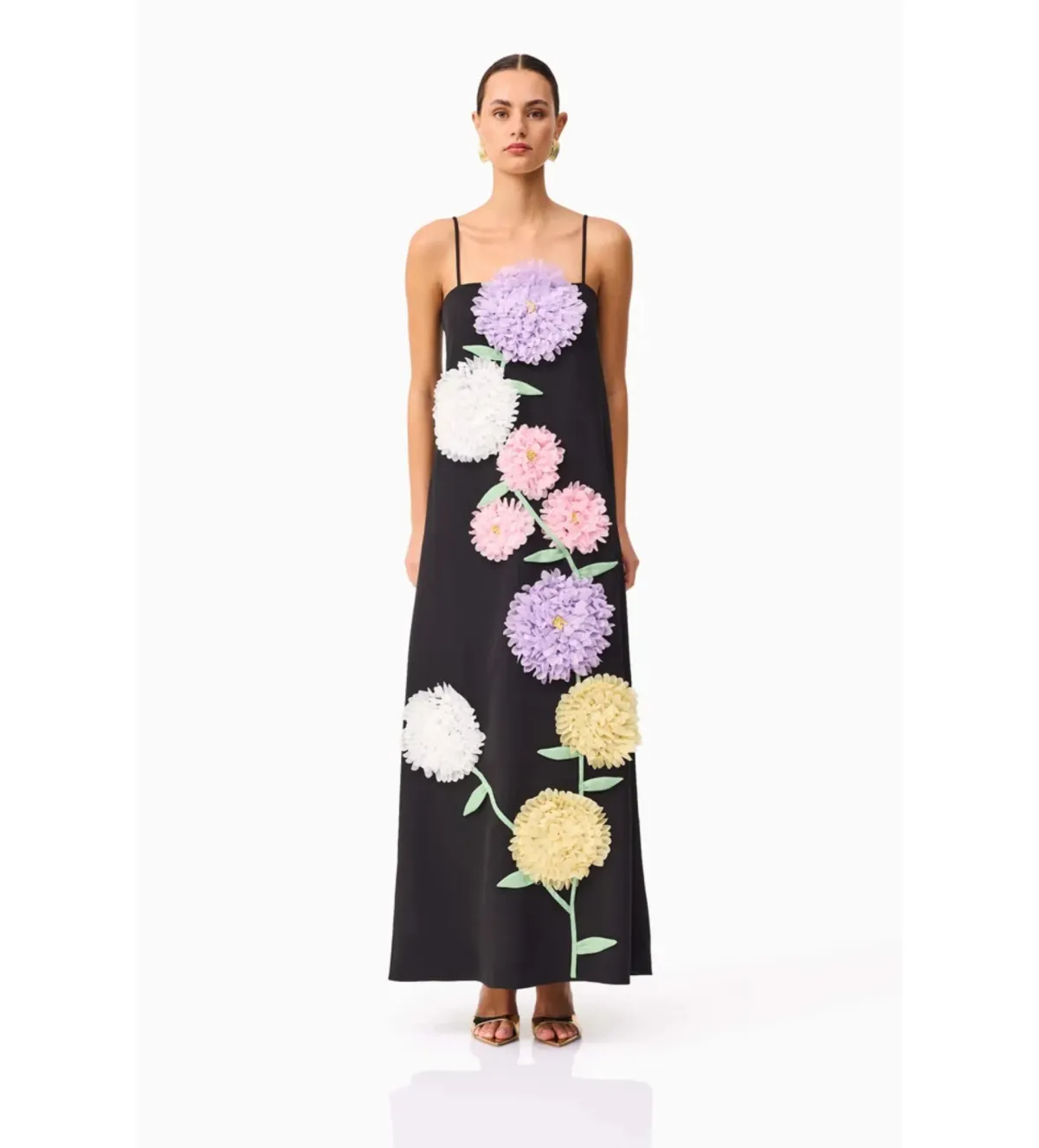 Elliatt Buttercup Embroidered Maxi Dress in Black Size L/AU12 for rent on The Volte - main image