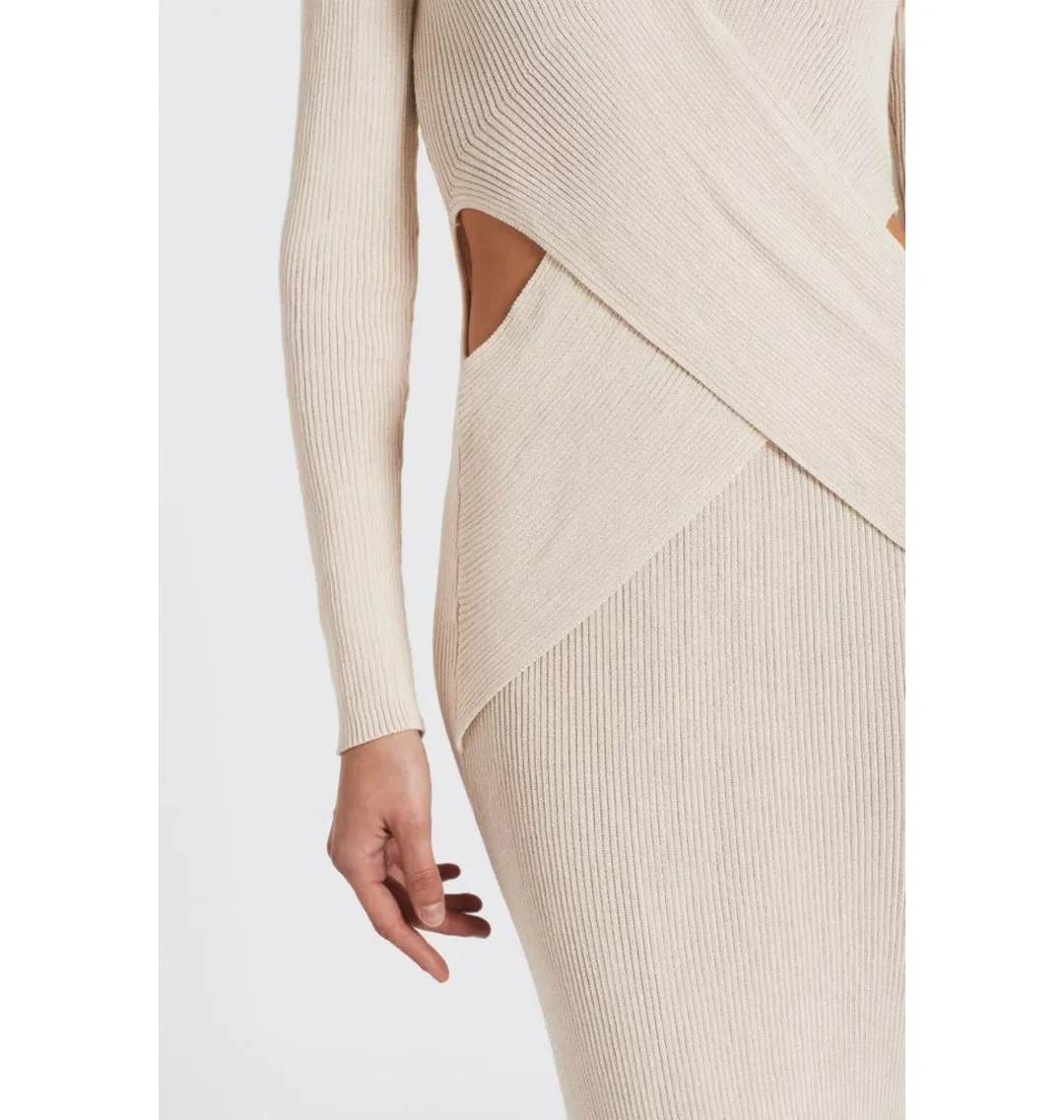 Sir the Label Celena Draped Knit Midi Dress Cream Size 0 / AU 6 for rent on The Volte - main image