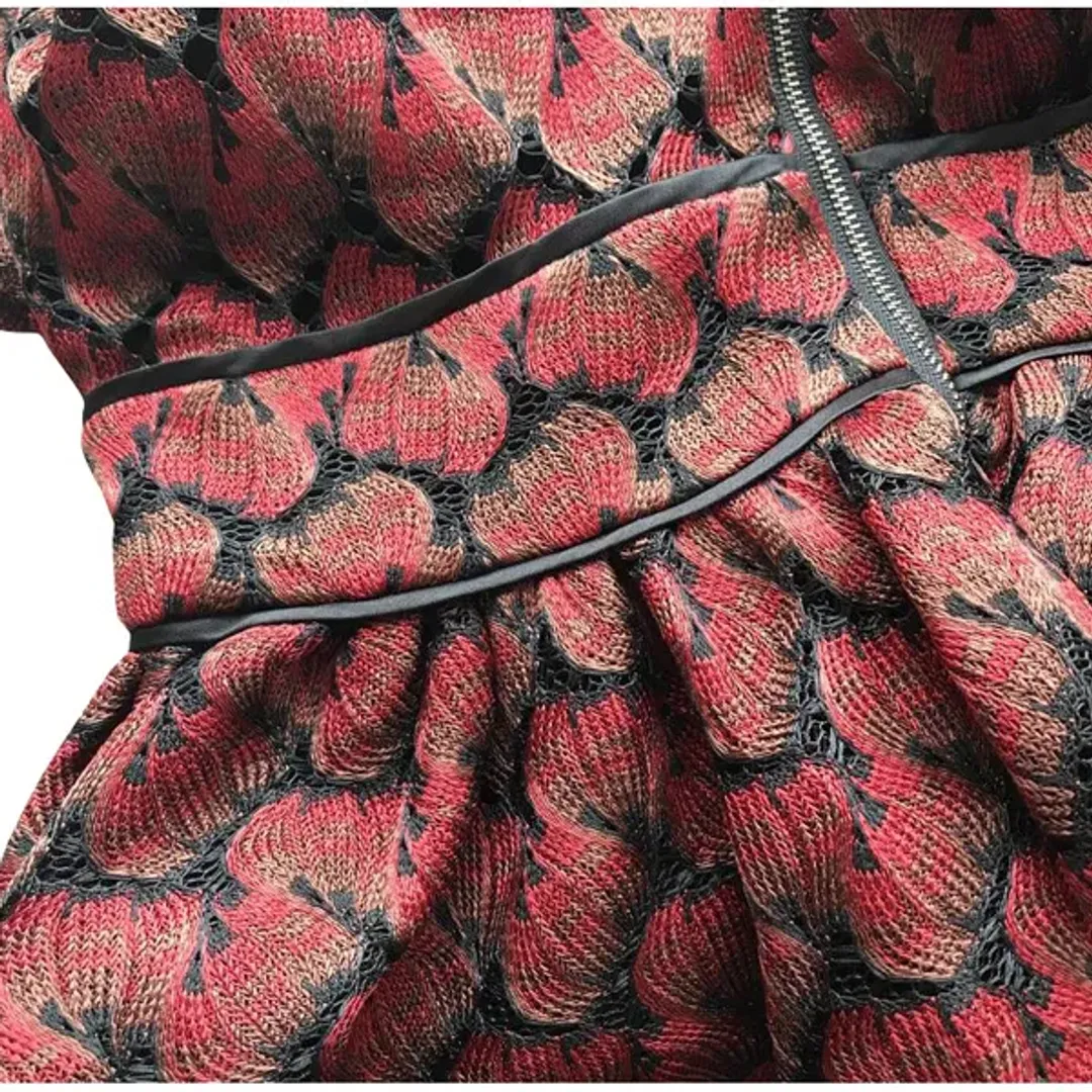 Maje Royani Bonded Lace Dress Red Size 8 for rent on The Volte - main image