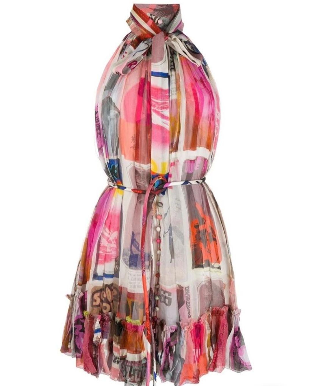 Zimmermann Wavelength High Collar Sleeveless Mini Dress Multi Size 8 for rent on The Volte - main image