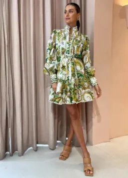 🌿 Alemais Octavia Ruffle Mini Dress size 10 AU / M - yellow / green paisley 🌿 for rent on The Volte - image 3