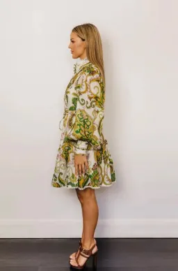 🌿 Alemais Octavia Ruffle Mini Dress size 10 AU / M - yellow / green paisley 🌿 for rent on The Volte - image 7