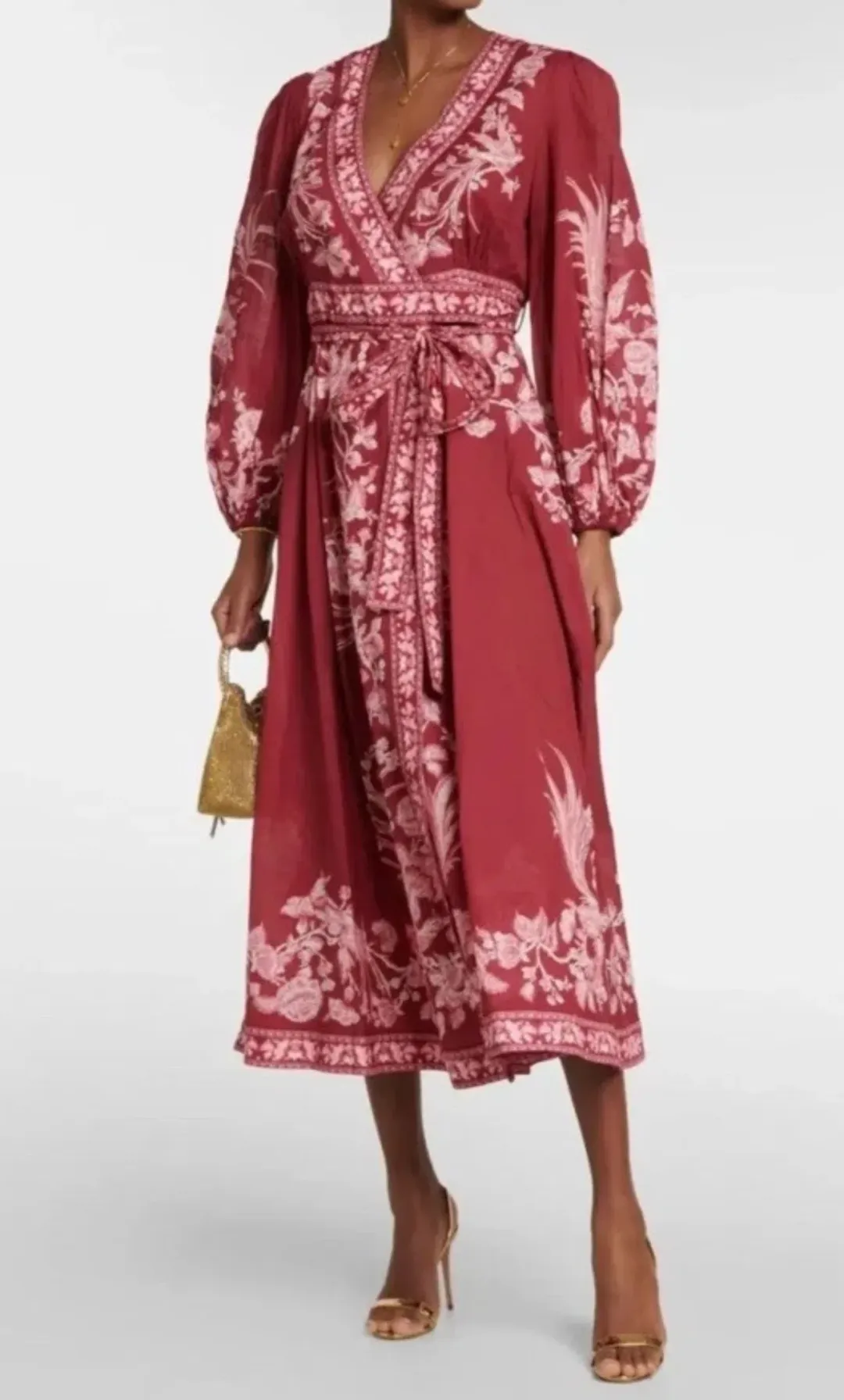 Zimmermann Tiggy Dress Size 4  (14-16au) US (10-12 Wrap Midi Floral Rhubarb Bird for rent on The Volte - main image