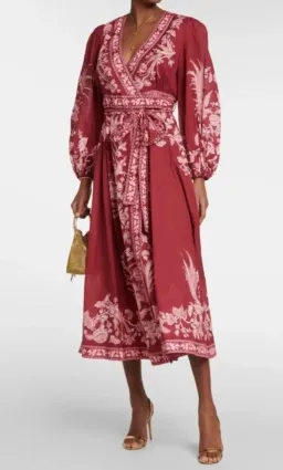 Zimmermann Tiggy Dress Size 4  (14-16au) US (10-12 Wrap Midi Floral Rhubarb Bird for rent on The Volte - image 1