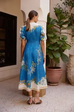 🩵 Alemais Luda Midi Dress - size 10 - Blue Floral Linen Outfit 🩵 for rent on The Volte - image 2