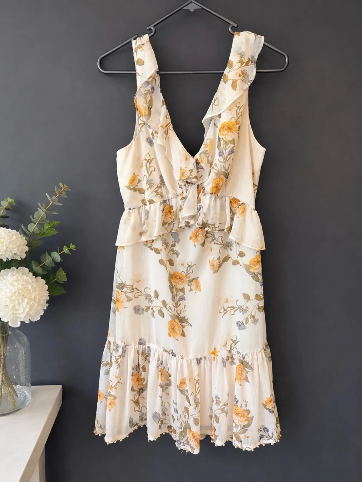 Forever New Ebony Frill Trim Skater Cream Floral Mini Dress AU 10 for rent on The Volte - main image