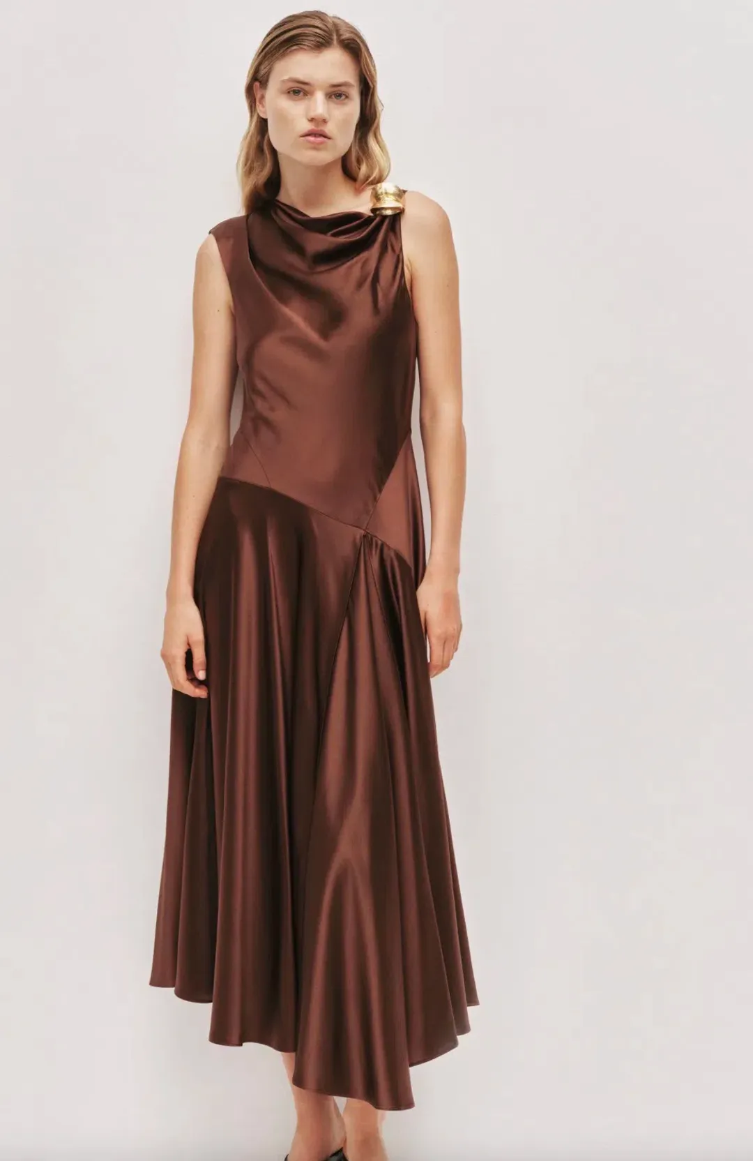 Aje siren midi dress in chocolate brown, size 6  for rent on The Volte - main image
