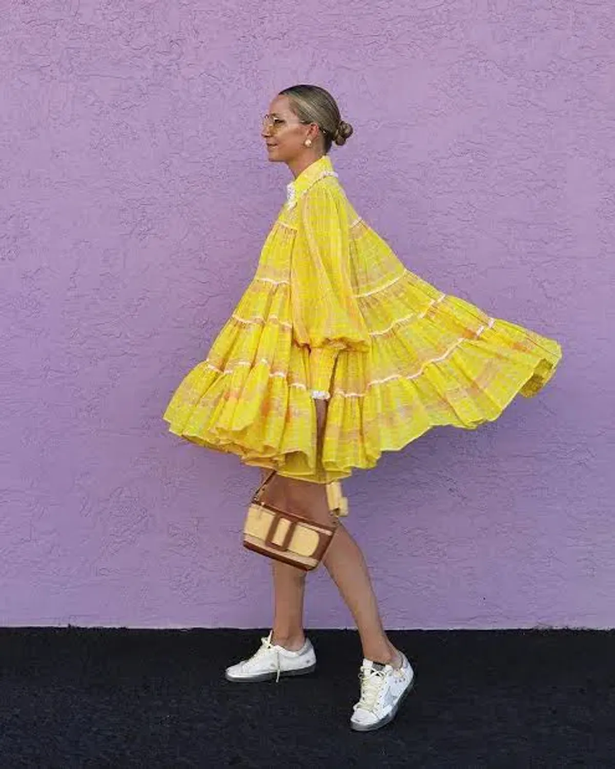AJE Women's Wilderness Printed Cotton Mini Dress In Yellow for rent on The Volte - main image