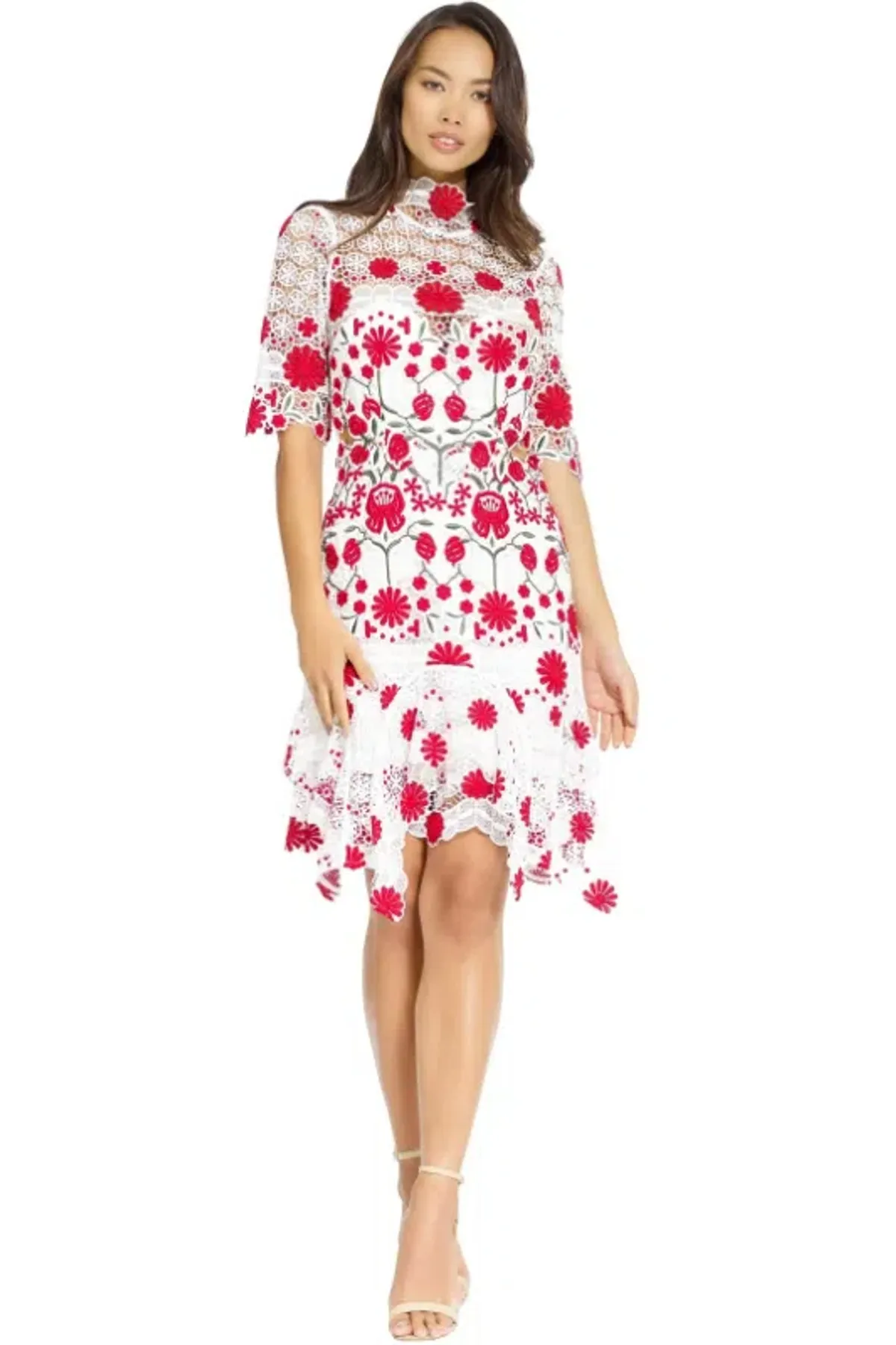 Thurley English Rose Dress Red Floral Size AU 6 for rent on The Volte - main image