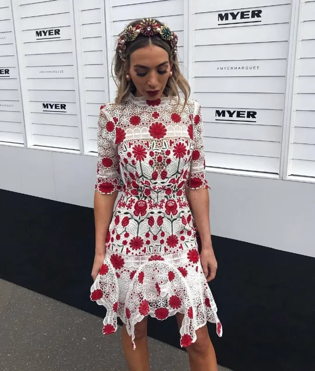 Thurley English Rose Dress Red Floral Size AU 6 for rent on The Volte - main image