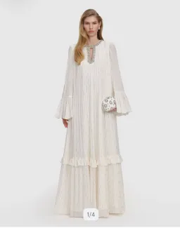 Size 14 Self Portrait - Chiffon Maxi Dress- Ivory with Gold Details for rent on The Volte - image 1