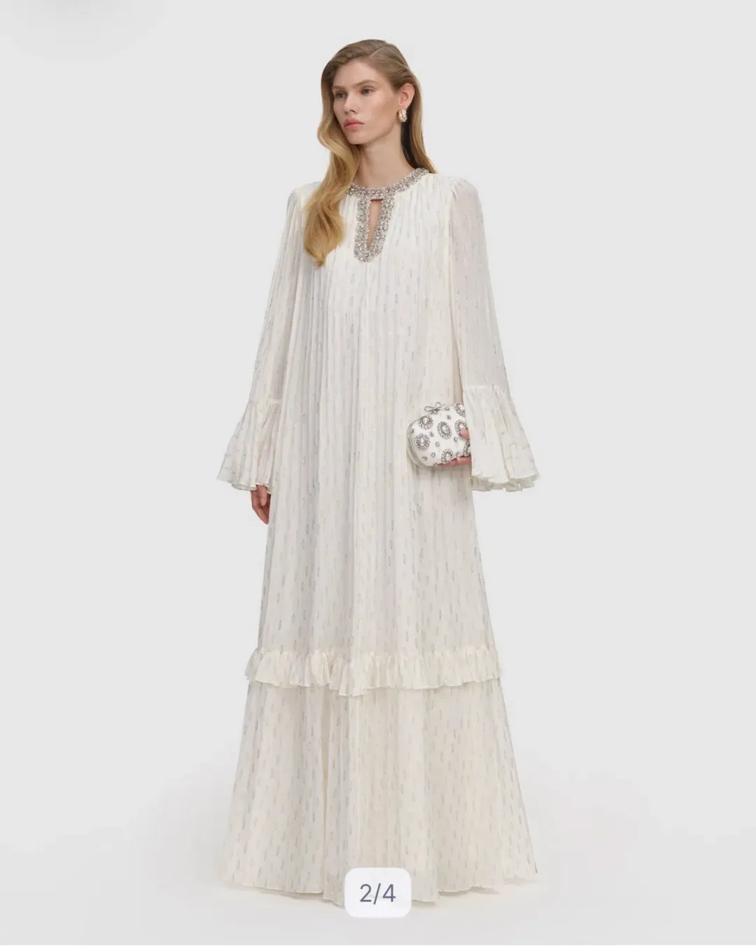 Size 14 Self Portrait - Chiffon Maxi Dress- Ivory with Gold Details for rent on The Volte - main image