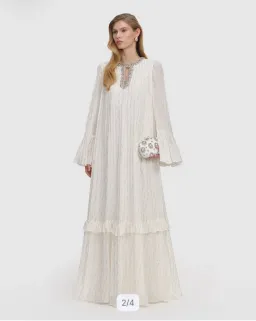 Size 14 Self Portrait - Chiffon Maxi Dress- Ivory with Gold Details for rent on The Volte - image 2