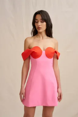 By Johnny Cleo Mini Dress Pink & Red - Size 8 AU / S for rent on The Volte - image 4