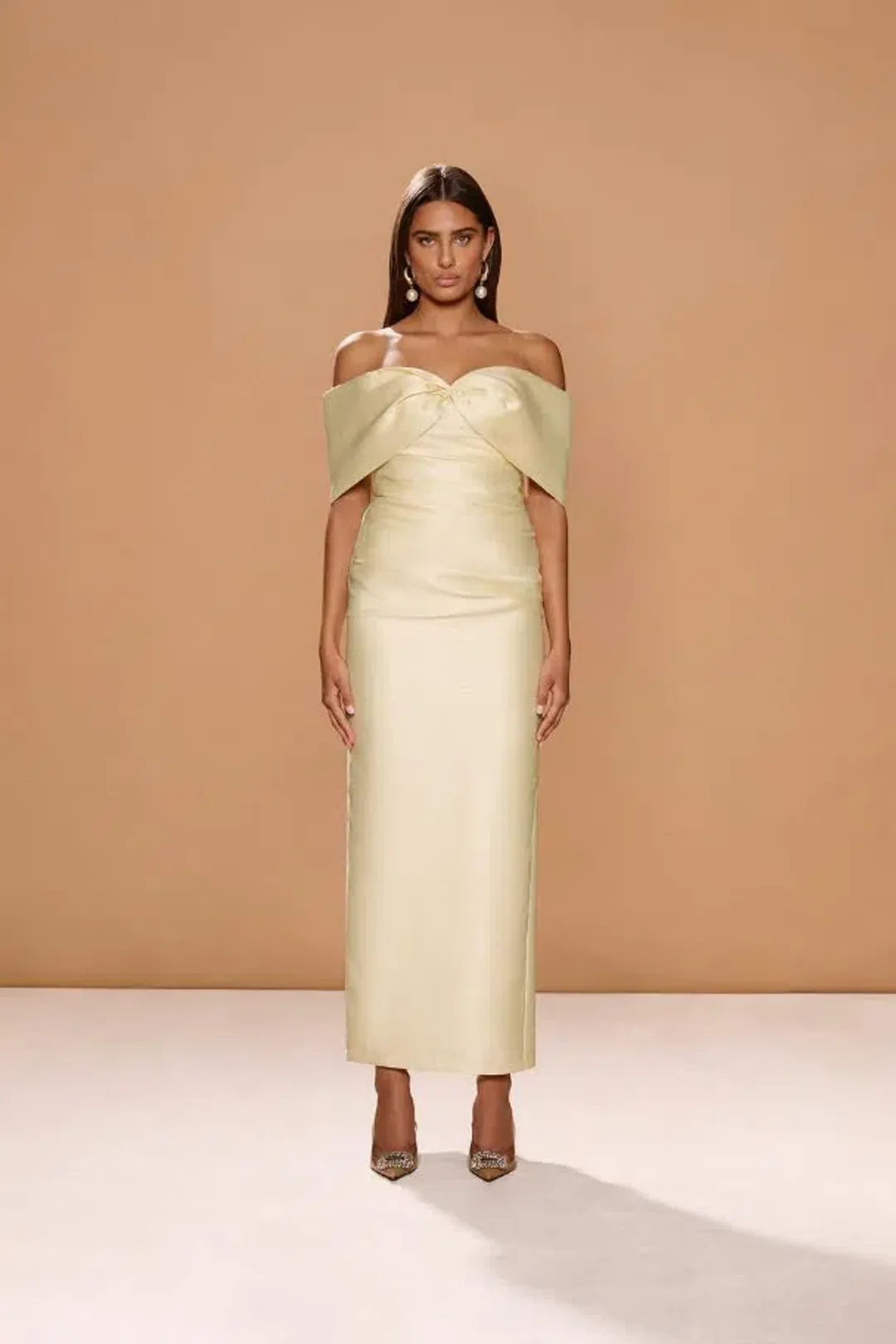💛 Sonya Moda Aspen Gown in Butter Yellow - Size 10 / M Column Maxi Dress 💛 for rent on The Volte - main image