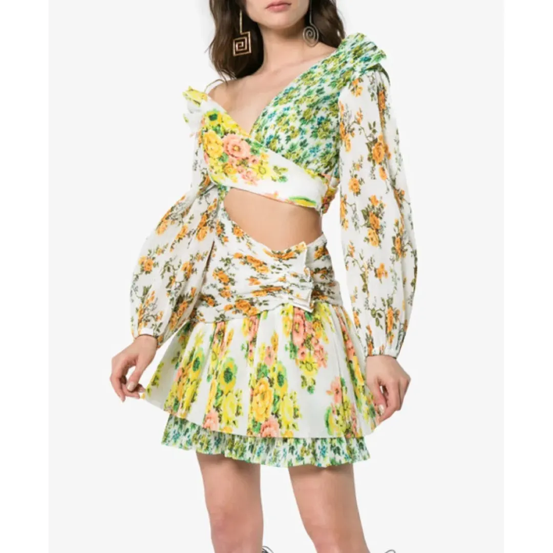Zimmermann Golden Surfer floral print cut out mini dress for rent on The Volte - main image