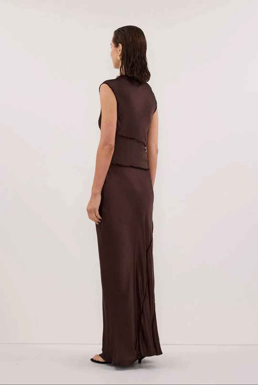 DISSH Monica Bitter Chocolate Satin Midi Dress for rent on The Volte - main image
