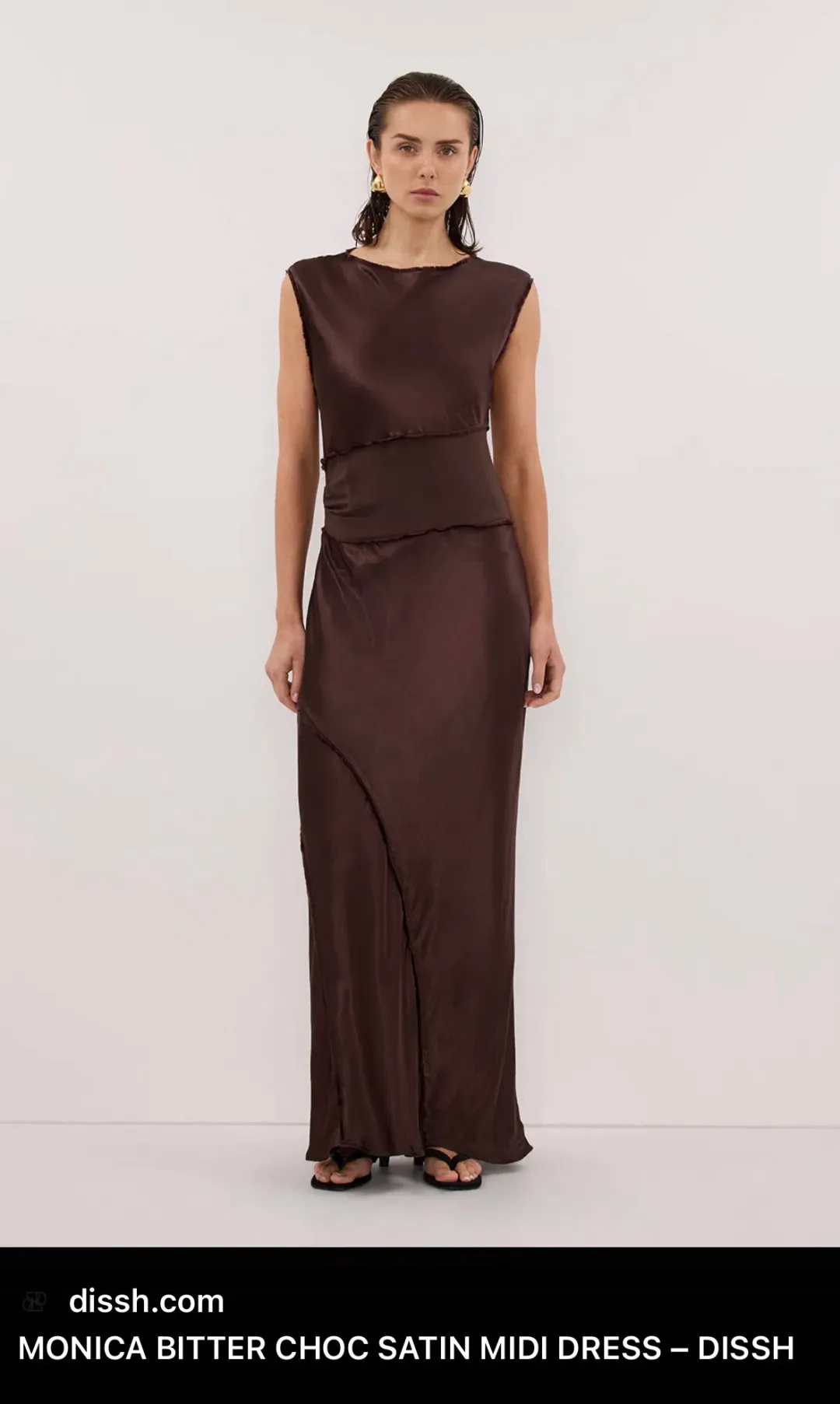 DISSH Monica Bitter Chocolate Satin Midi Dress for rent on The Volte - main image