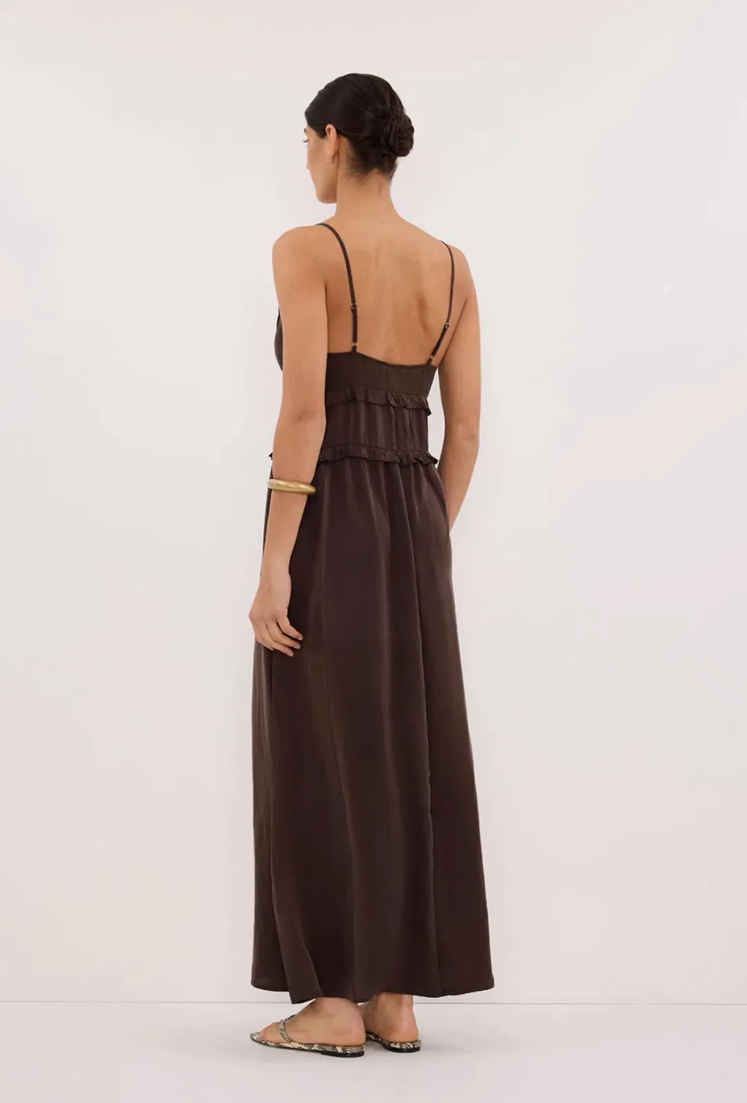 DISSH Lena Bitter Choc Silk Maxi Dress for rent on The Volte - main image