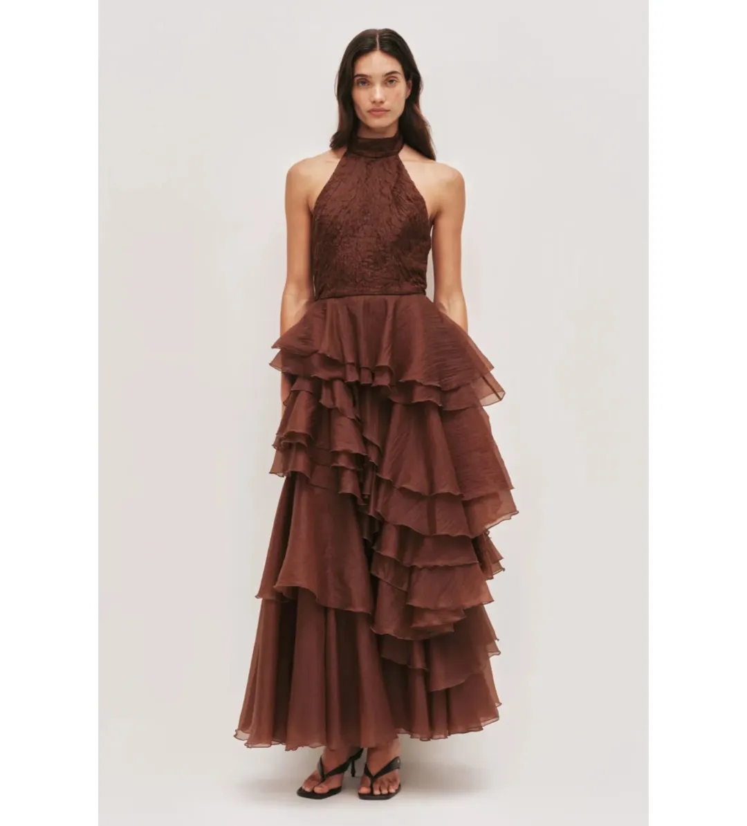 Aje Fayette Gown in Dark Chocolate Size S/AU8 for rent on The Volte - main image
