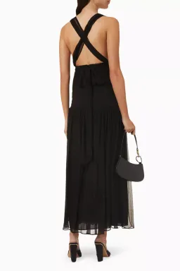 Shona Joy Black Lauren Plunged Tie Back MIDI Dress Size 6 for rent on The Volte - image 3