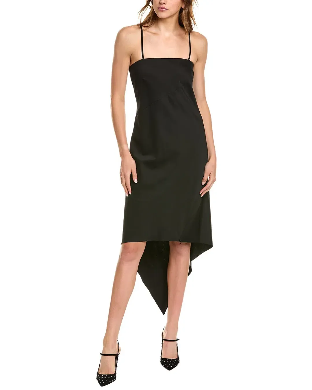 Helmut Lang Scarf Hem Midi Dress | Black | Size US 4 / AU 10 | Removable Straps | Work Function, Cocktail for rent on The Volte - main image
