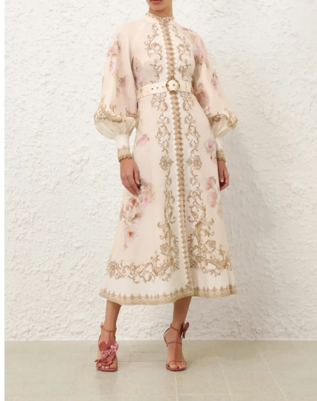Zimmermann Hypnotic Buttoned Midi Dress Cream Peony Size 2 / Size AU 12 for rent on The Volte - main image