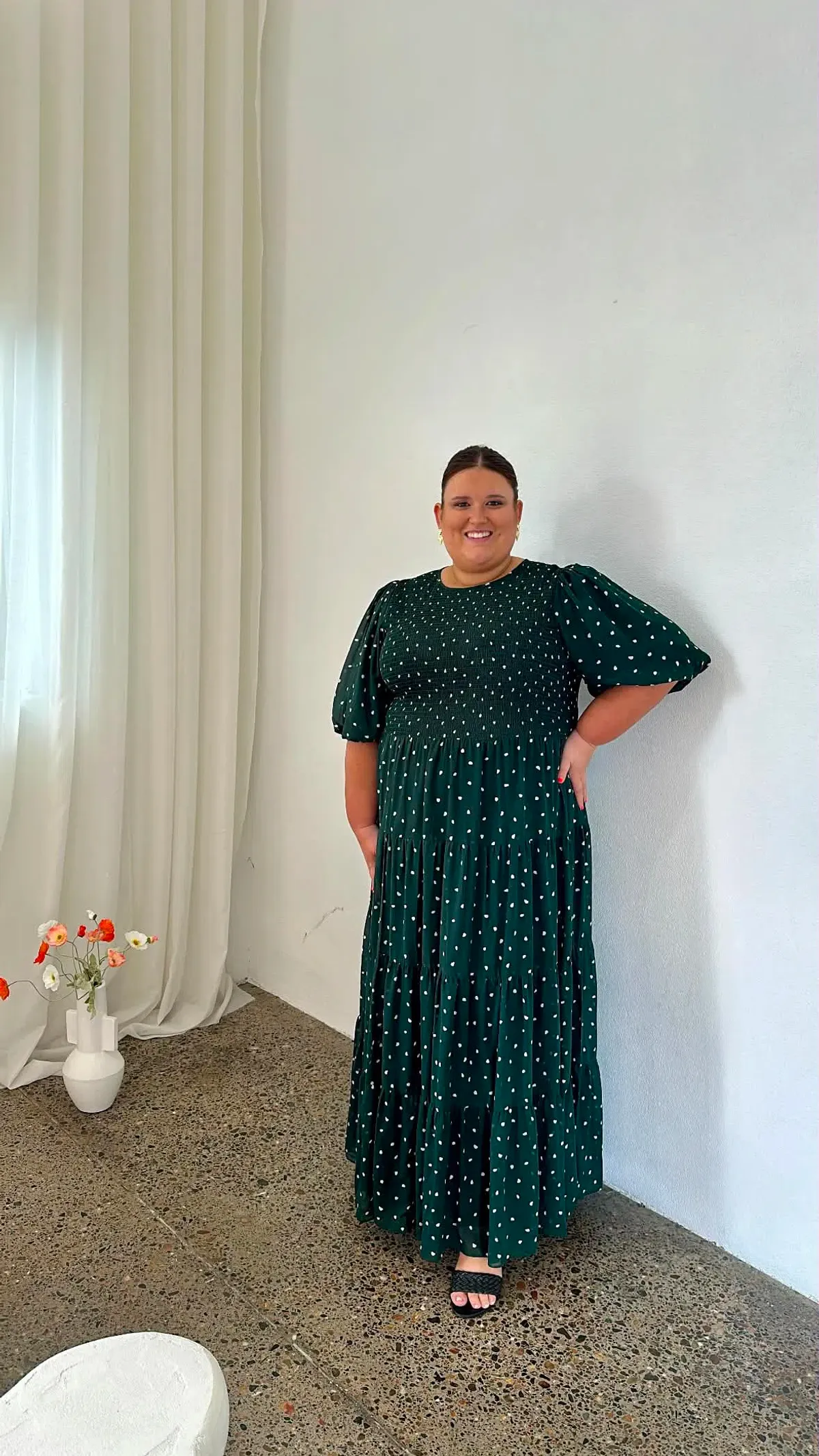 ASOS Curve Shirred Tiered Maxi Dress - Green & White Polka Dot for rent on The Volte - main image
