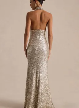 TULIA GOLD SEQUIN HIGH-NECK MAXI DRESS, Club London for rent on The Volte - image 2