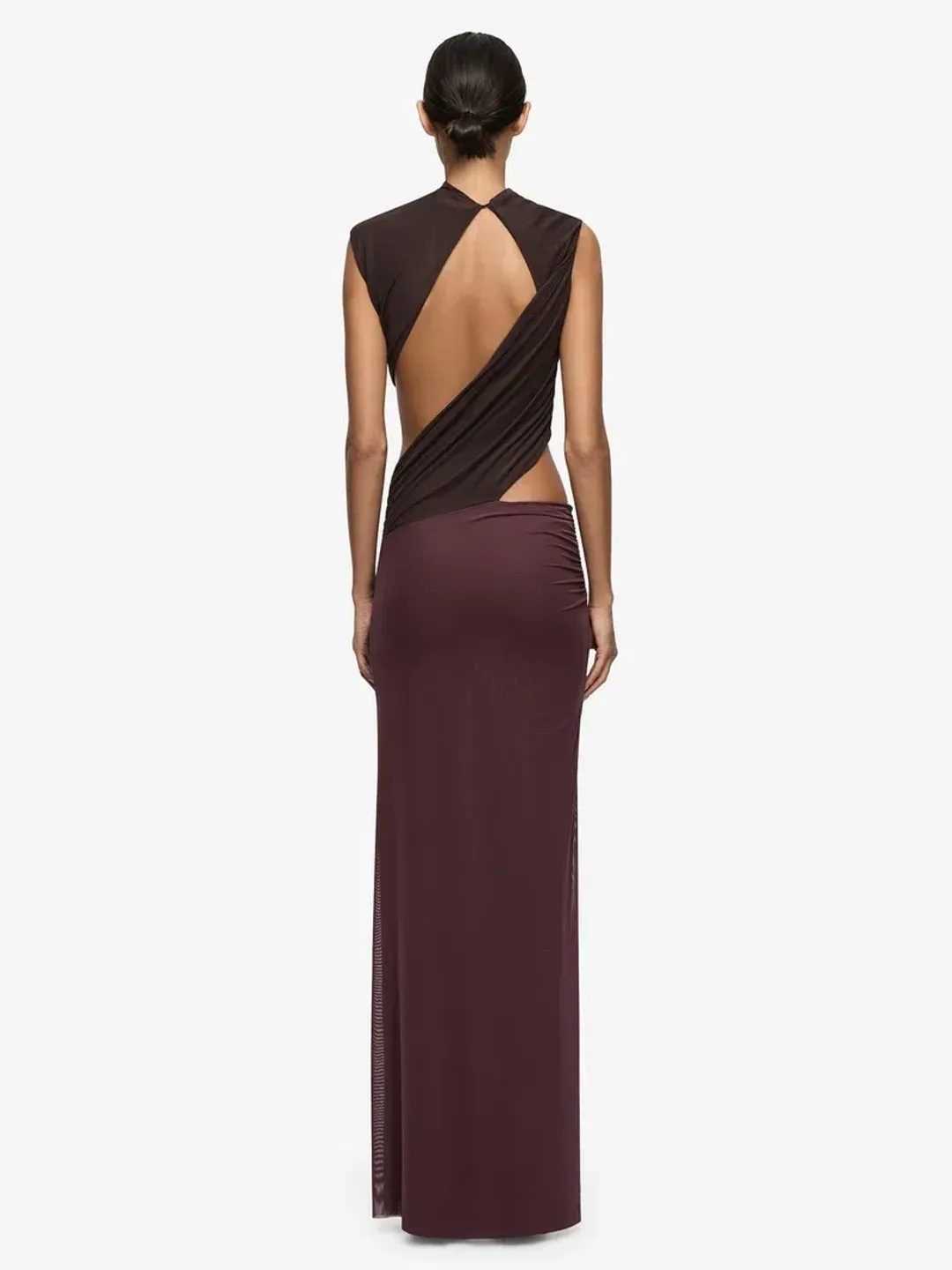 Bec & Bridge Conni Asym Midi Dress Aubergine Dark Chocolate  for rent on The Volte - main image