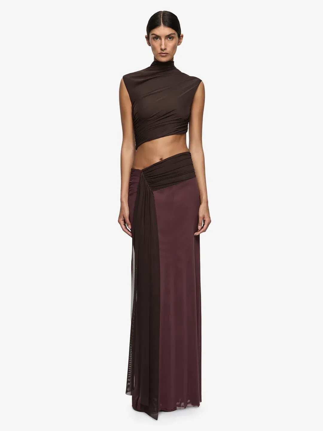 Bec & Bridge Conni Asym Midi Dress Aubergine Dark Chocolate  for rent on The Volte - main image