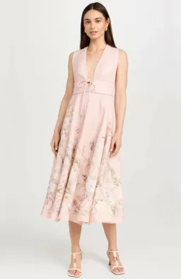 Zimmermann Waverly Plunge Linen Midi Dress Pink Floral Size 2 / AU 12 for rent on The Volte - image 2