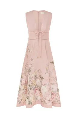 Zimmermann Waverly Plunge Linen Midi Dress Pink Floral Size 2 / AU 12 for rent on The Volte - image 5