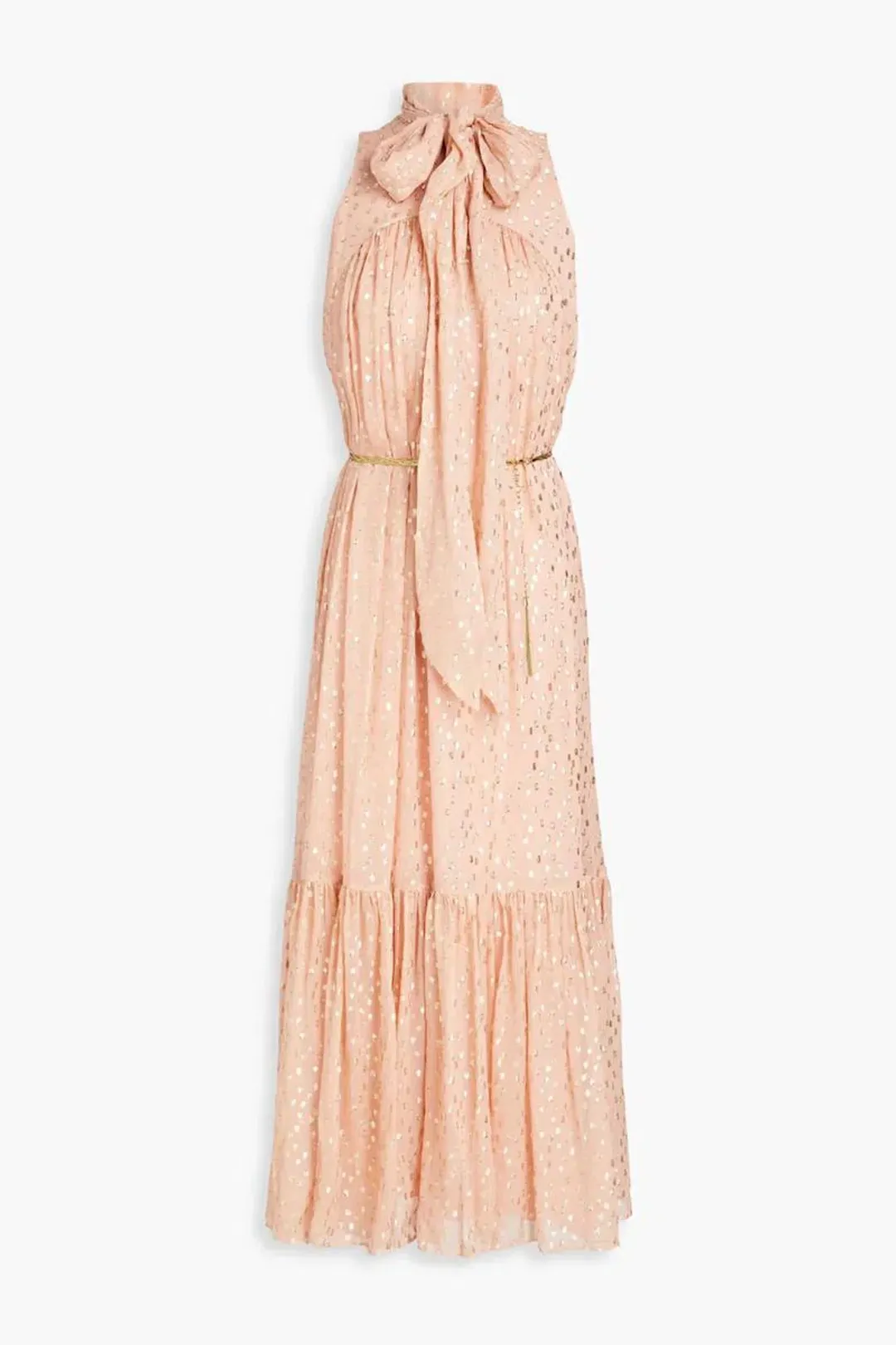 Zimmermann Blush Metallic Lurex Tie Neck Midi Dress – Size 3 / AU 12–14 for rent on The Volte - main image