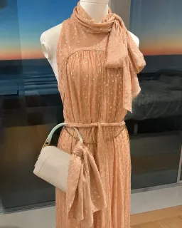 Zimmermann Blush Metallic Lurex Tie Neck Midi Dress – Size 3 / AU 12–14 for rent on The Volte - image 6
