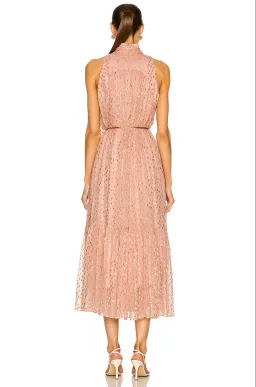 Zimmermann Blush Metallic Lurex Tie Neck Midi Dress – Size 3 / AU 12–14 for rent on The Volte - image 3