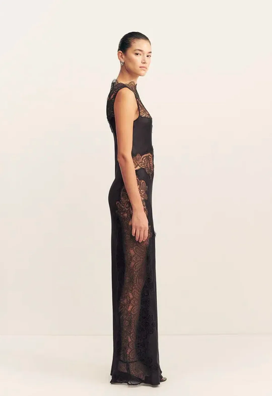 Jamila Lace High Neck Maxi Dress - Black- Size 8 for rent on The Volte - main image